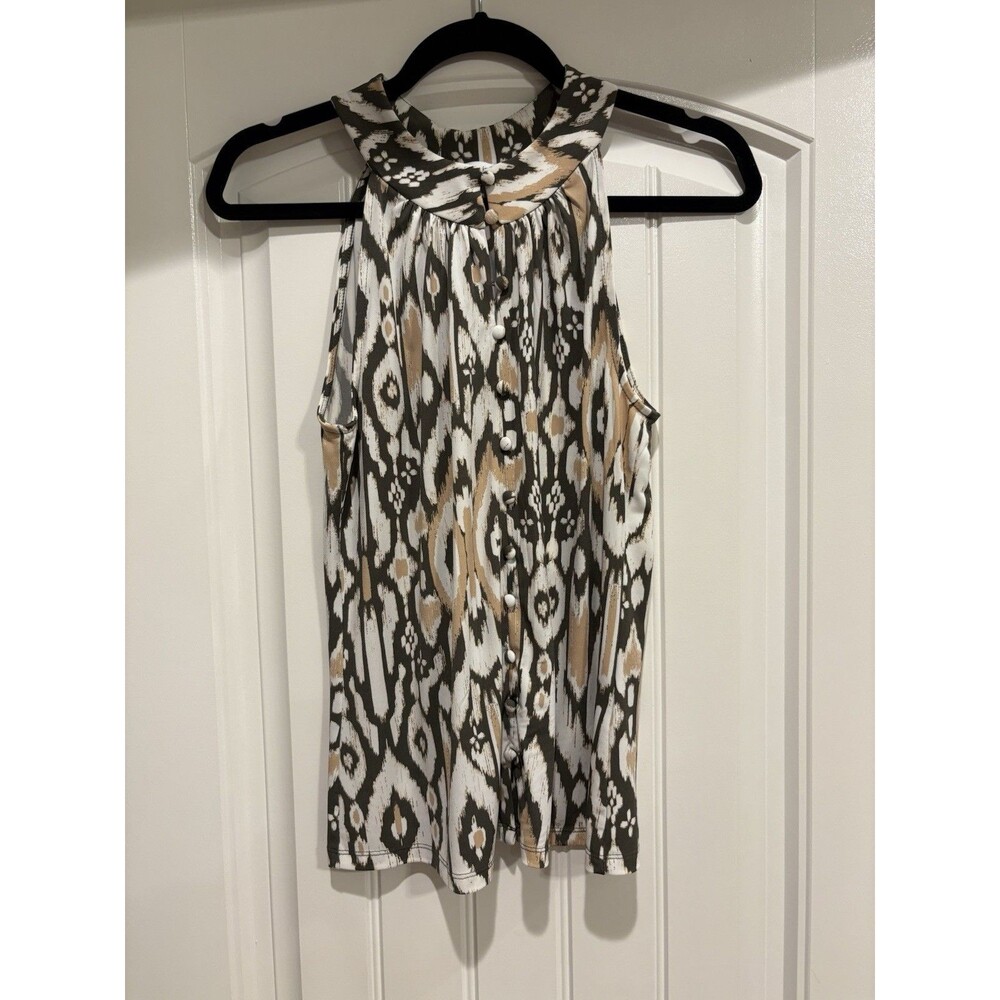 Calvin Klein Olive, Tan and White Sleeveless Shirt-Small